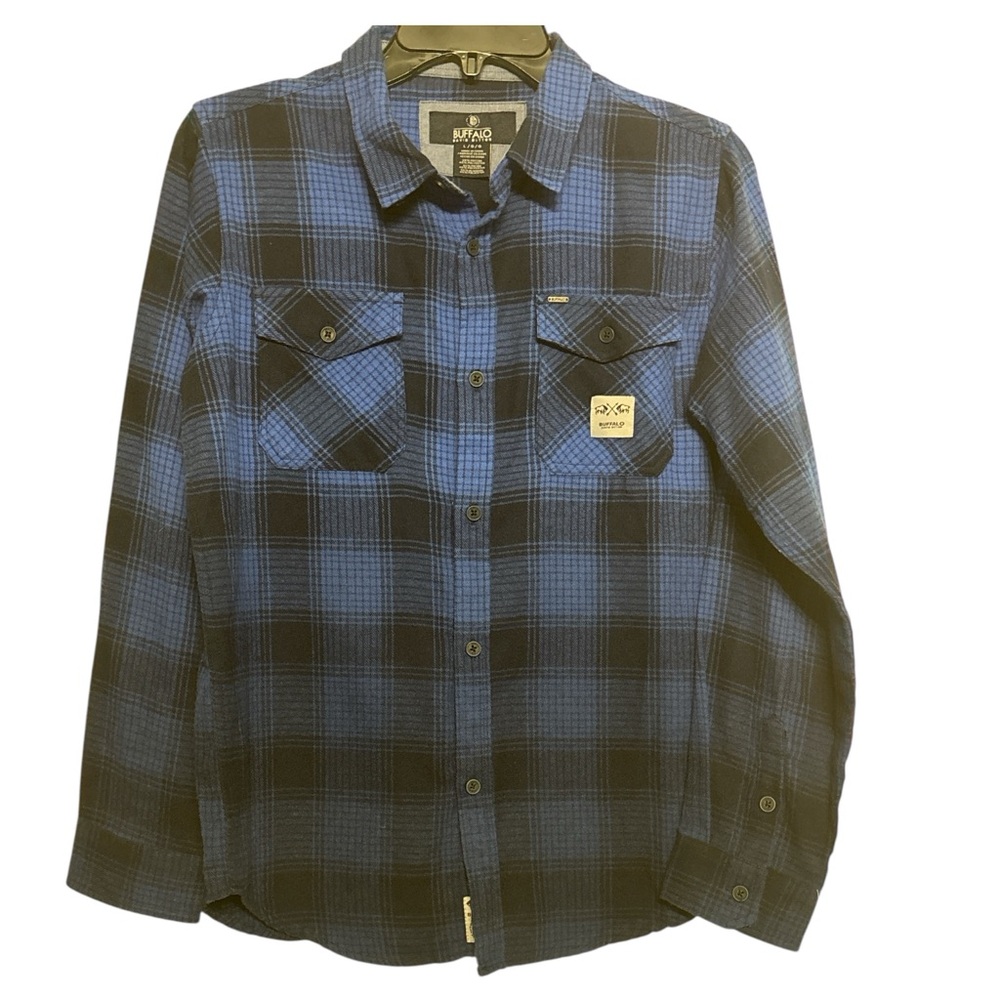 Buffalo David Bitton Blue and Black Plaid Casual Button Down Shirt